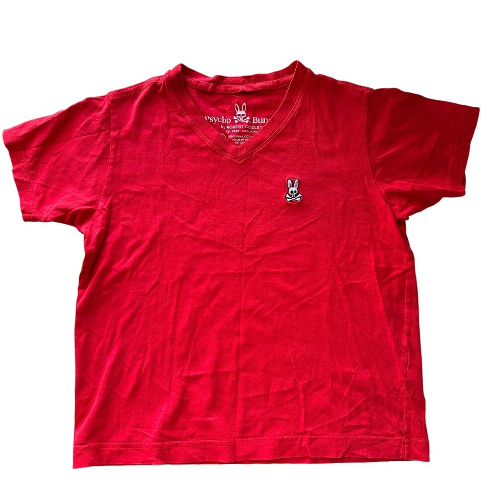 Psycho Bunny Kids Red Short Sleeve V-Neck T-Shirt S 7/8 100% Pima Cotton